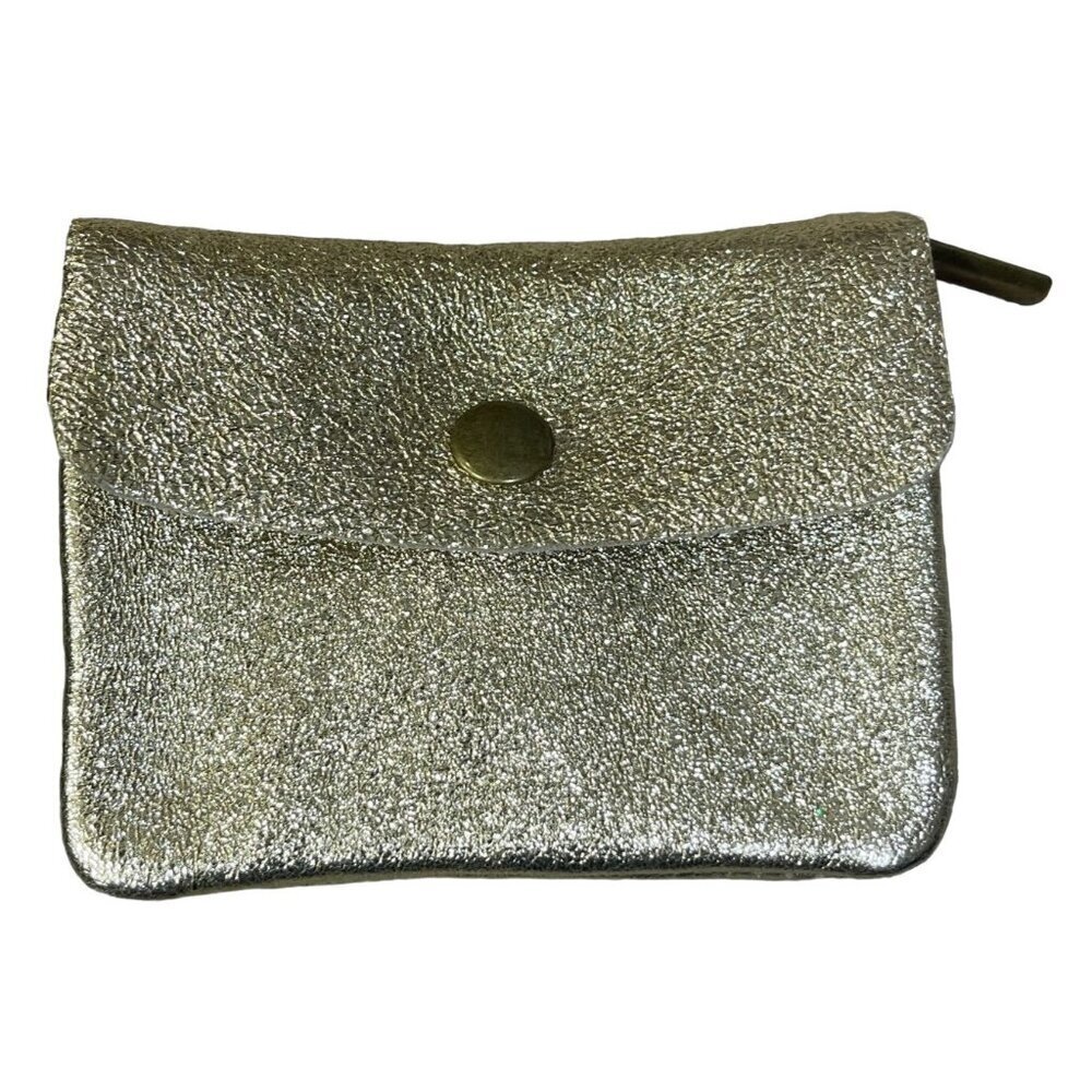 Unbranded Gold Tone Leather Pouch Coin Purse Small Zipper Credit Card
